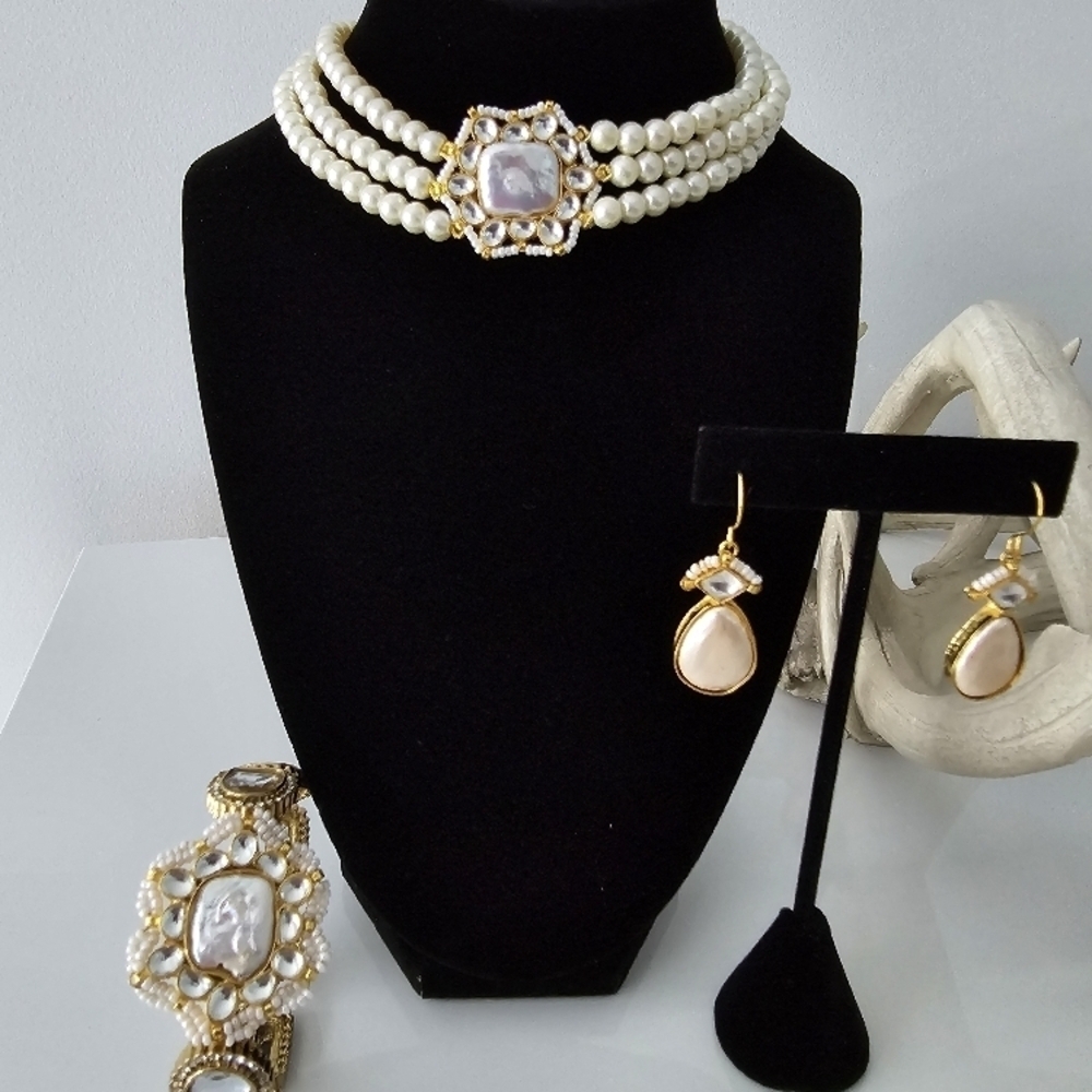 Gold Multi-Strand Pearl Choker Necklace